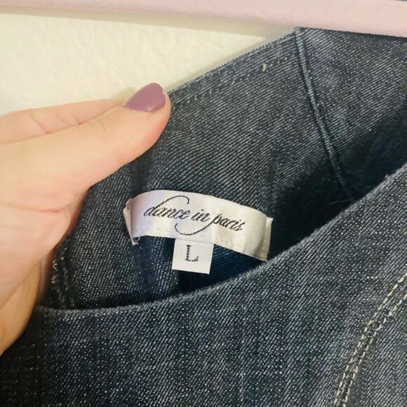 Dance In Paris Denim Fitted Mini Dress  Dark Wash Stretchy  Body Con Stitching - Picture 10 of 10